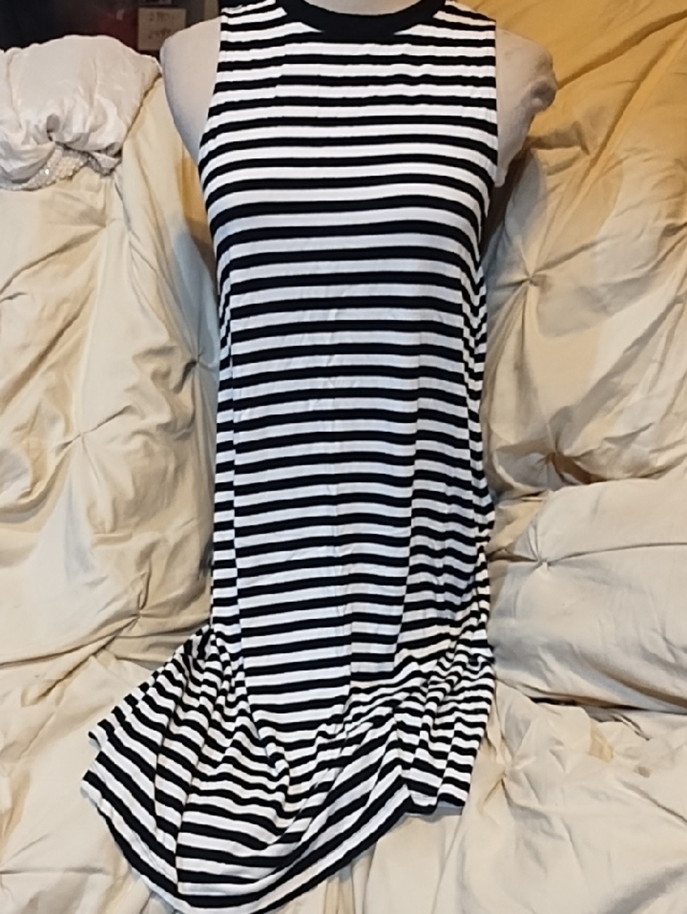 Time and Tru Black and White Striped Sleeveless Maxi Dress